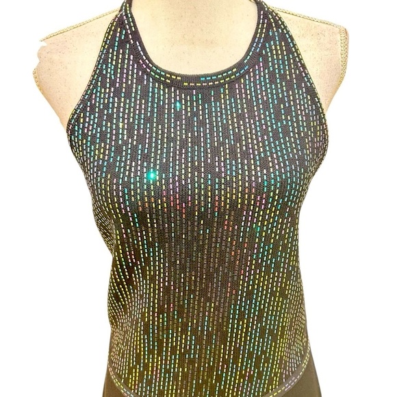 St. John Black beaded Backless halter gown long knit Dress size 10 - Picture 5 of 12